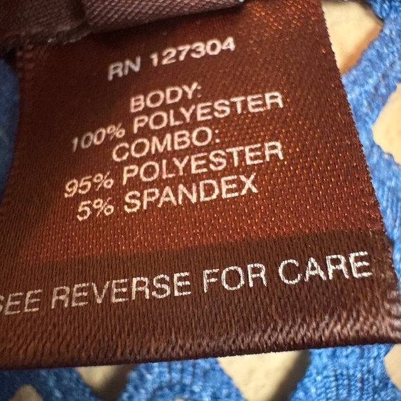 Multiples Blue w/ Multicolored Accents Mesh-Like Open Front Asymmetrical Vest - Picture 9 of 10